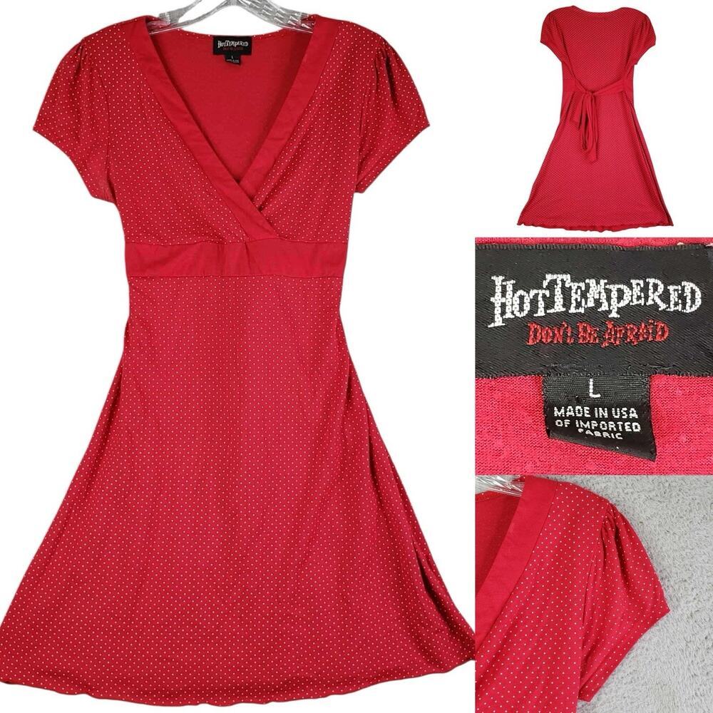 Vintage HotTempered Red Polka Dot Wrap-Style Dress